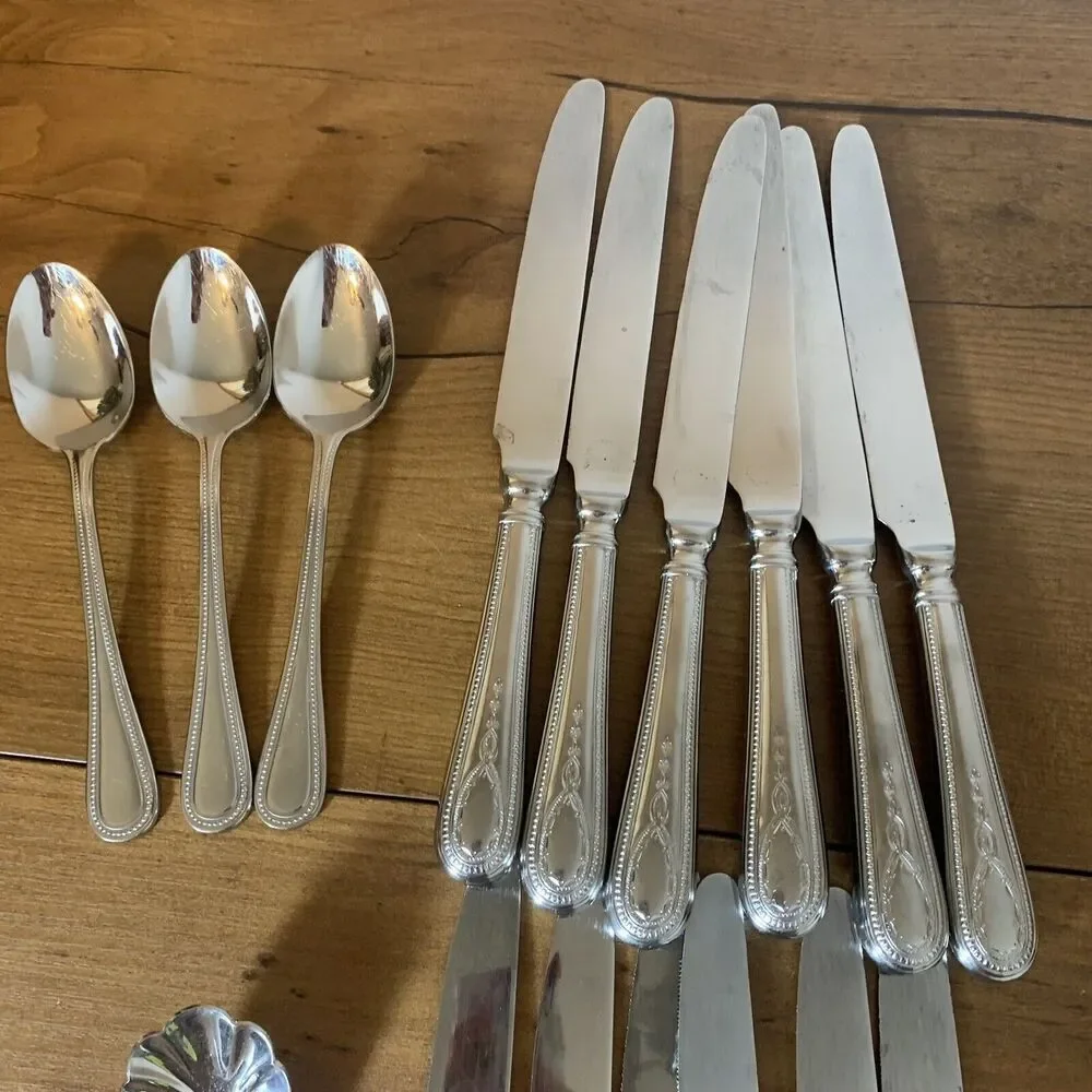 Towle Hotel Multi Motif Stainless 18/10 Beaded 16 Lot Spoons & Dinner Knives